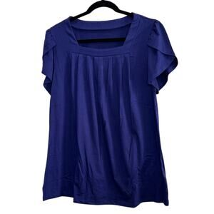 NWOT Women's Short Sleeve Tulip Blue Square Neck Flowy T-Shirt Top Large